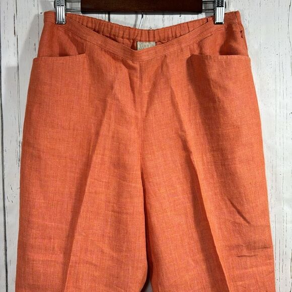 Olsen Sport 100% Linen Embroidered Crop Pants Orange Size 10 Boho Coastal Resort - Picture 2 of 16